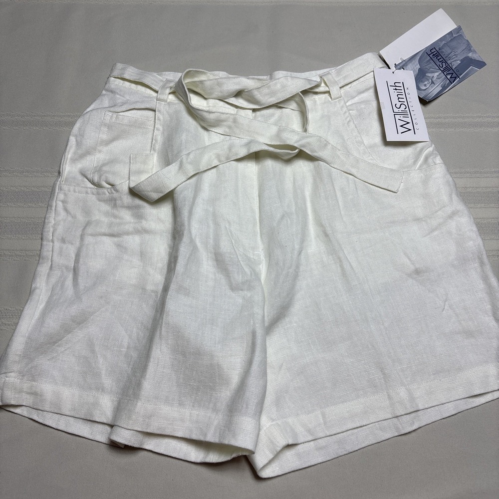 NWT Willi Smith Linen Bermuda Walking Shorts size 10 Preppy Dress CAREER White